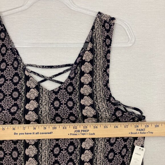 New Aqua Navy Tan Boho Print V Neck Lace Up Sleeveless Casual Top Medium - Picture 7 of 9